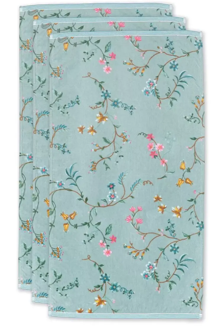Pip Studio Badhanddoek Set/3 Les Fleurs 55X100 Cm Blauw Clearance