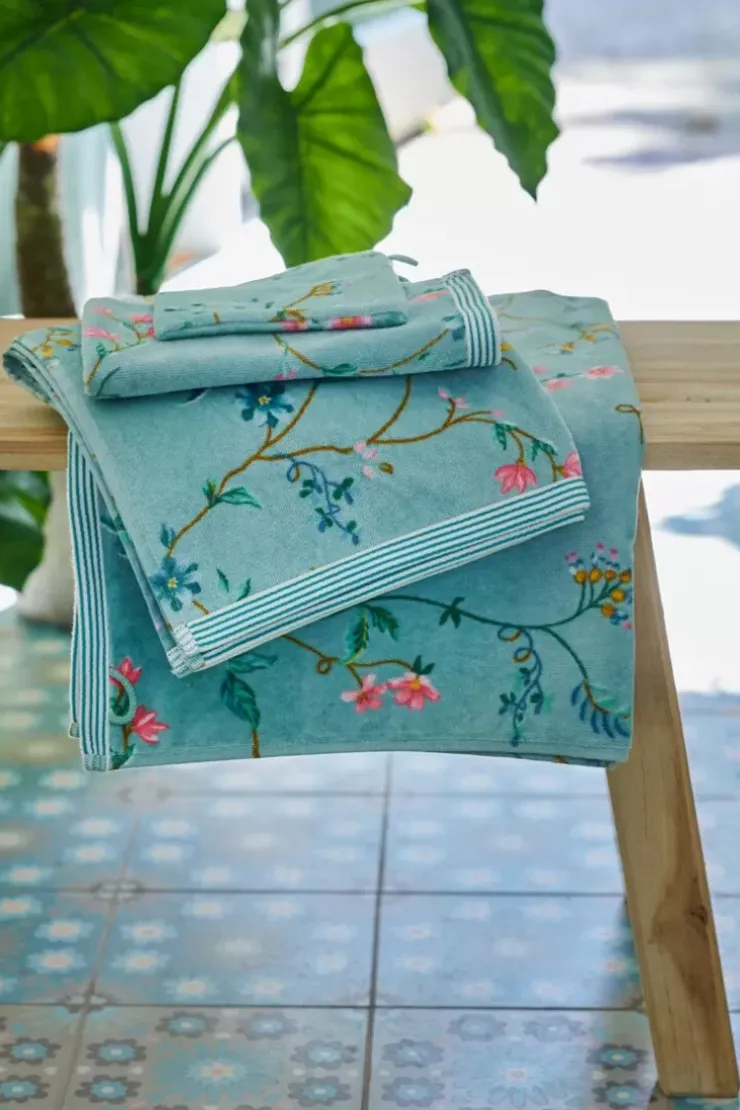 Pip Studio Badhanddoek Set/3 Les Fleurs 55X100 Cm Blauw Clearance