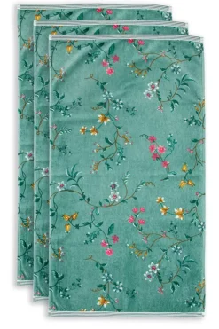 Pip Studio Badhanddoek Set/3 Les Fleurs 55X100 Cm Groen Clearance