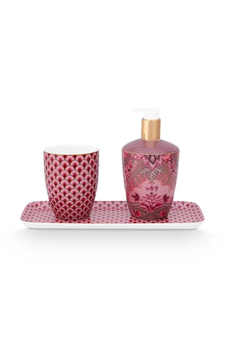 Pip Studio Badkamer Accessoires Set/3 Kyoto Festival Donker Roze New
