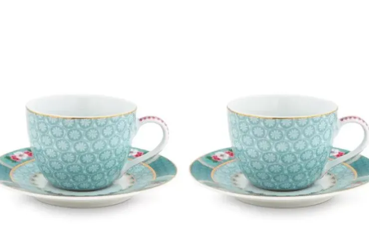 Pip Studio Blushing Birds Set/2 Espresso Kop & Schotel Blauw