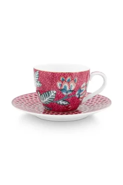Pip Studio Flower Festival Espresso Kop & Schotel Donker Roze Online