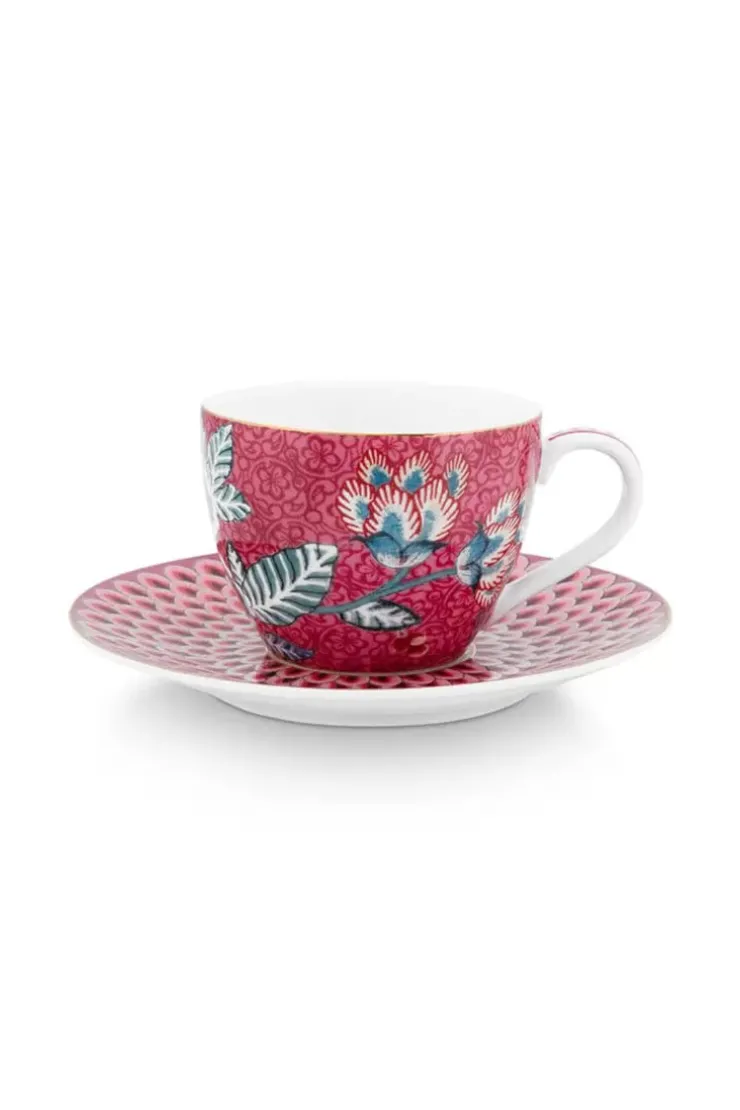 Pip Studio Flower Festival Espresso Kop & Schotel Donker Roze Online