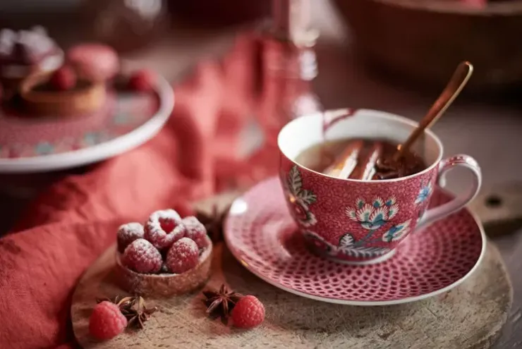 Pip Studio Flower Festival Espresso Kop & Schotel Donker Roze Online