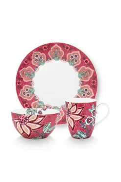 Pip Studio Flower Festival Ontbijt Set/3 Donker Roze Sale