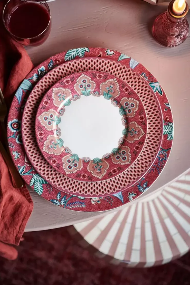 Pip Studio Flower Festival Ontbijtbord Donker 21 Cm Roze New