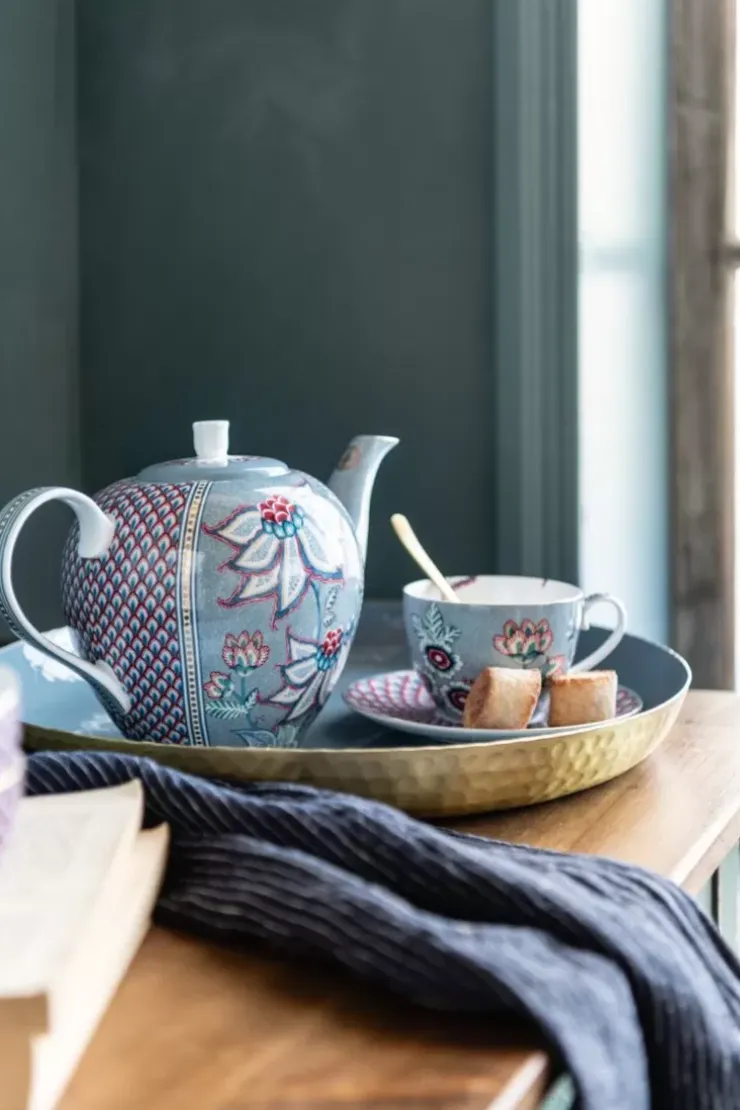 Pip Studio Flower Festival Set/2 Espresso Kop & Schotel Licht Blauw Outlet