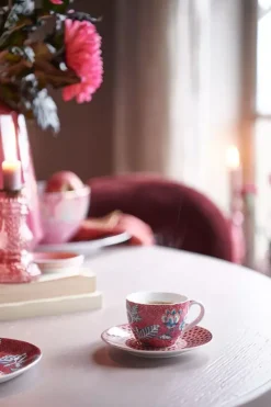 Pip Studio Flower Festival Set/2 Espresso Kop & Schotel Donker Roze