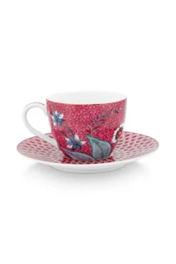 Pip Studio Flower Festival Set/2 Espresso Kop & Schotel Donker Roze