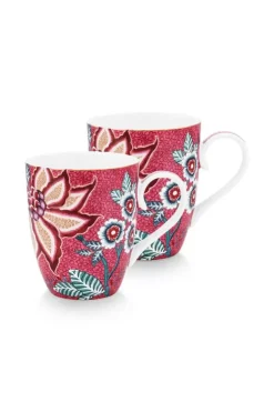 Pip Studio Flower Festival Set/2 Mokken Groot Donker Roze New