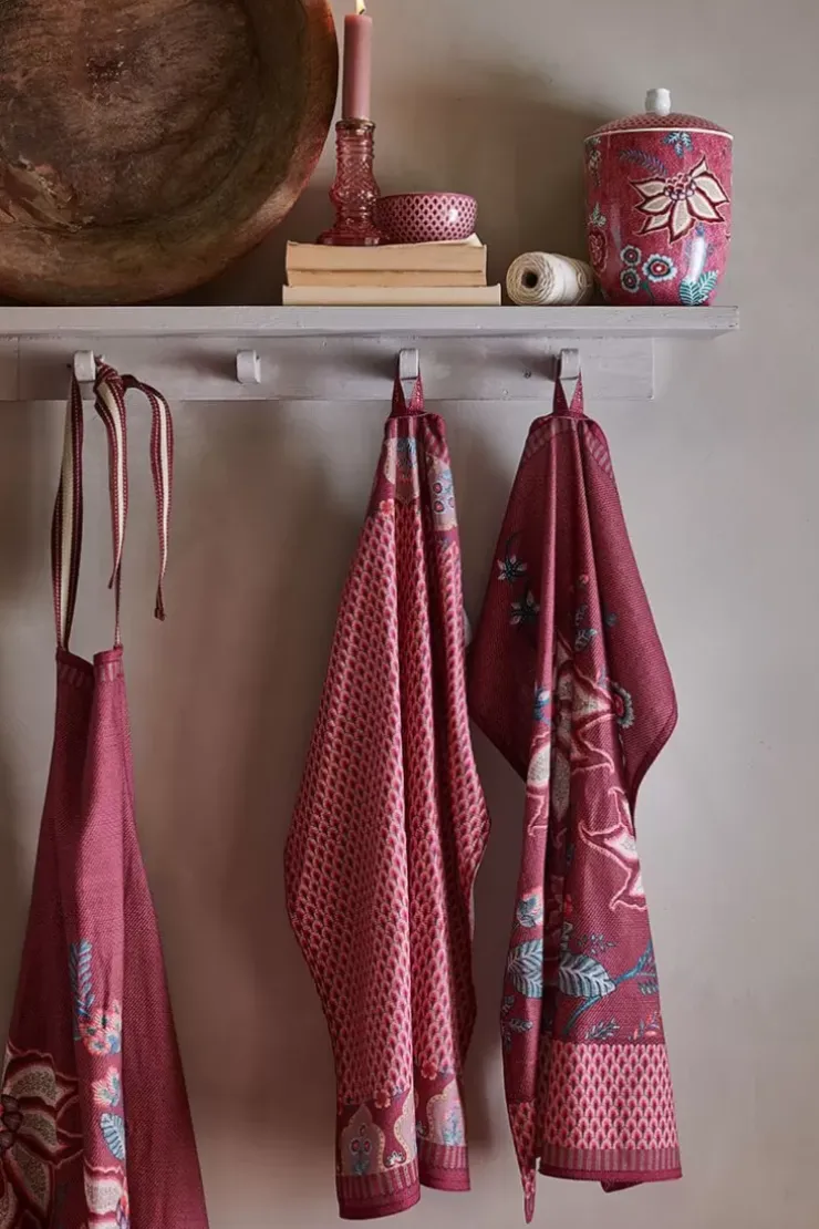 Pip Studio Flower Festival Tea Towel Red/Dark Pink Online