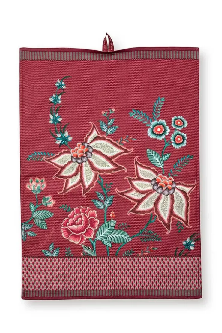 Pip Studio Flower Festival Tea Towel Dark Pink Roze Online