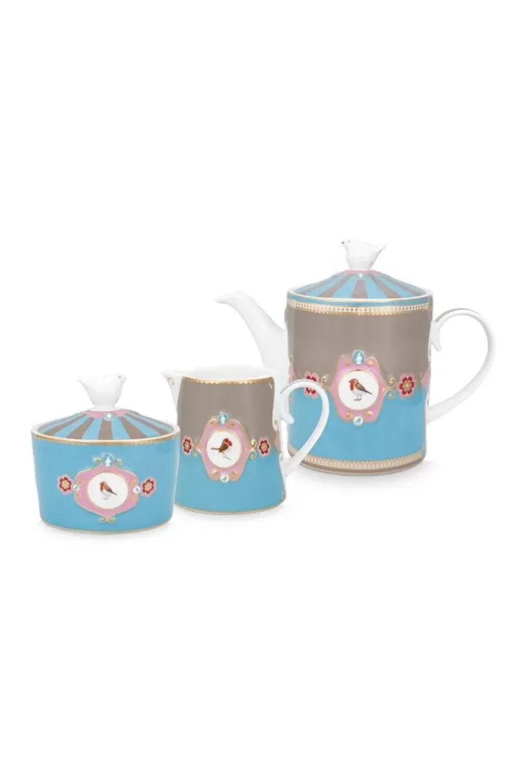 Pip Studio Love Birds Thee Set/3 Blauw/Khaki Multi Sale