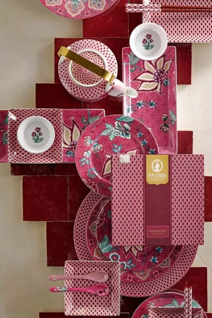 Pip Studio Oriental Flower Festival Theepot Donker Medium Roze Sale