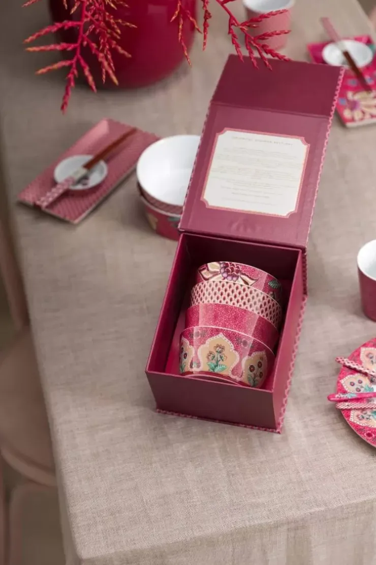 Pip Studio Oriental Flower Festival Set/4 Kommen Donker 12Cm Roze