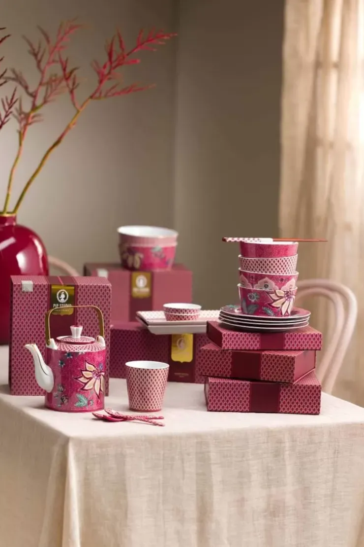 Pip Studio Oriental Flower Festival Set/4 Kommen Donker 12Cm Roze