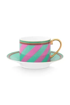 Pip Studio Pip Chique Stripes Cappuccino Kop & Schotel Roze/Groen Clearance