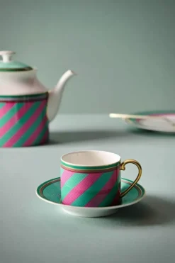 Pip Studio Pip Chique Stripes Cappuccino Kop & Schotel Roze/Groen Clearance