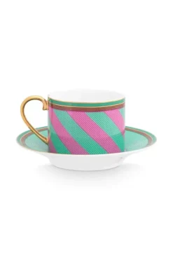 Pip Studio Pip Chique Stripes Cappuccino Kop & Schotel Roze/Groen Clearance