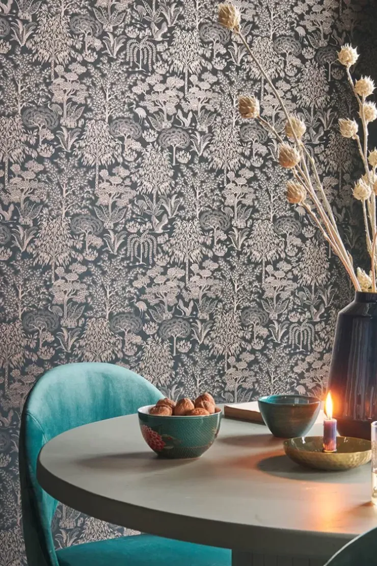 Pip Studio Origami Tree Vliesbehang Donker /Rose Goud Blauw Sale