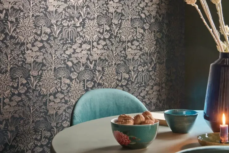 Pip Studio Origami Tree Vliesbehang Donker /Rose Goud Blauw Sale