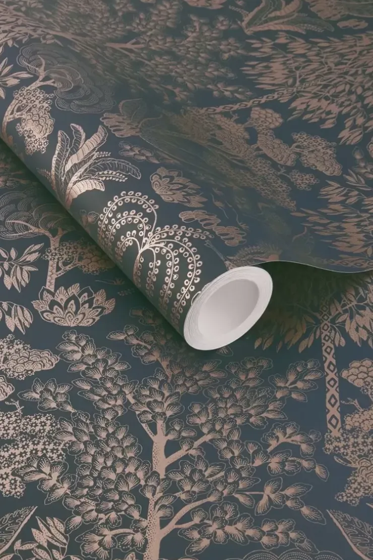 Pip Studio Origami Tree Vliesbehang Donker /Rose Goud Blauw Sale