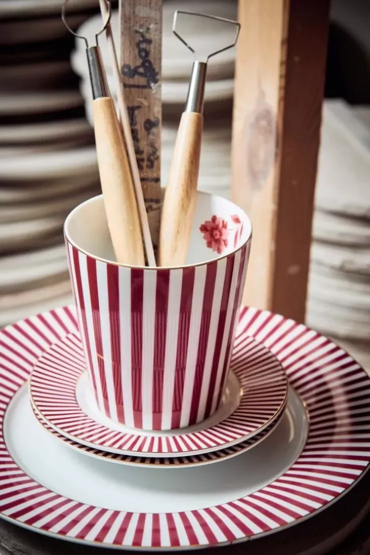 Pip Studio Royal Stripes Dinerbord Donker 26.5Cm Roze Hot