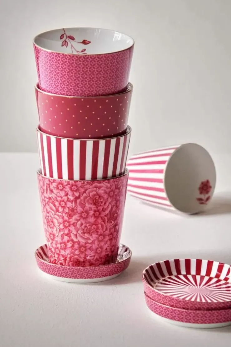 Pip Studio Royal Stripes Mok Bloemen & Theetip Donker Roze Discount