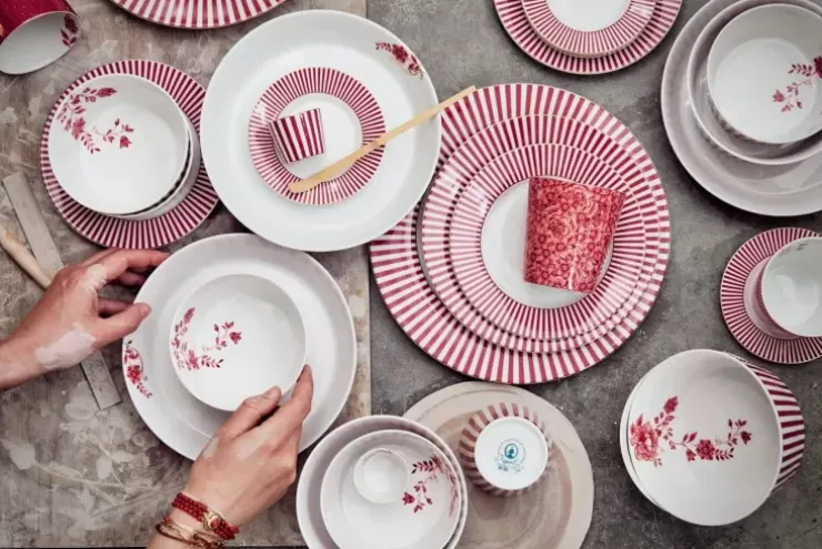 Pip Studio Royal Stripes Mok Bloemen Donkerroze Outlet