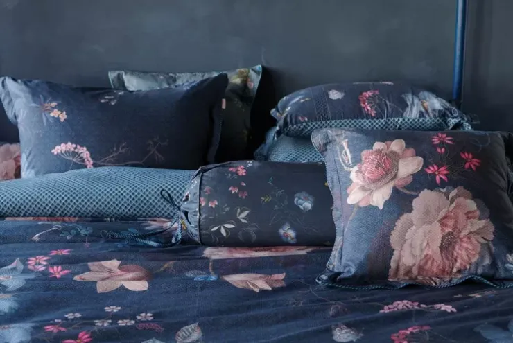 Pip Studio Vierkant Sierkussen Tokyo Bouquet Donker Blauw Clearance
