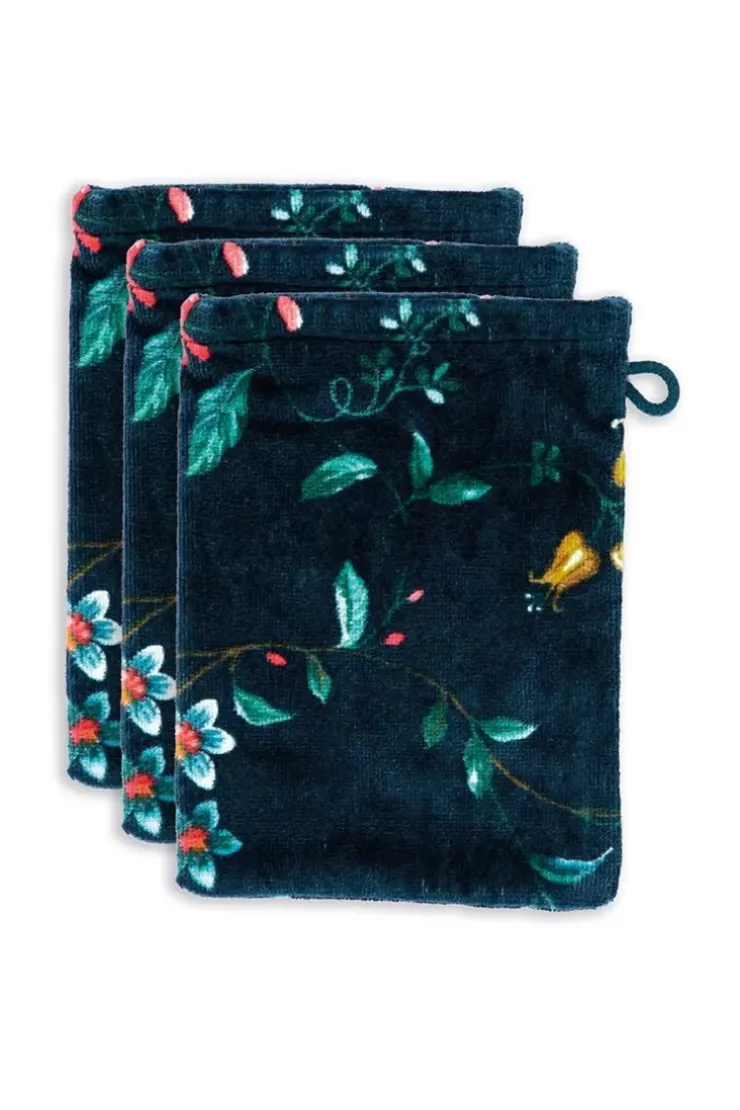 Pip Studio Washandje Set/3 Les Fleurs Donker 16X22 Cm Blauw